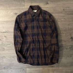 Taylor Stitch Navy and Brown Plaid Shirt